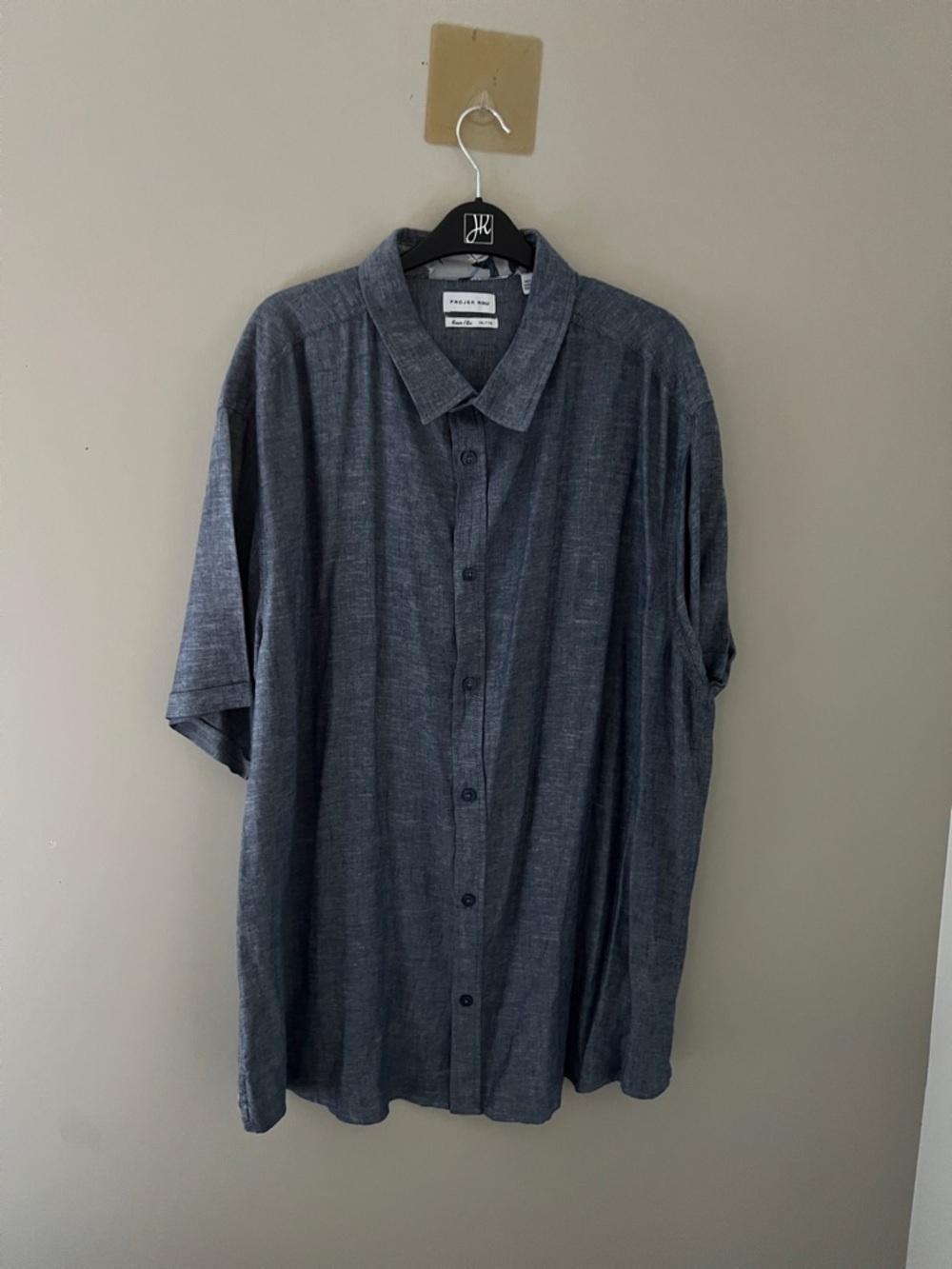 Projek Raw Men Blue Linen Blend Button Up Shirt XXL